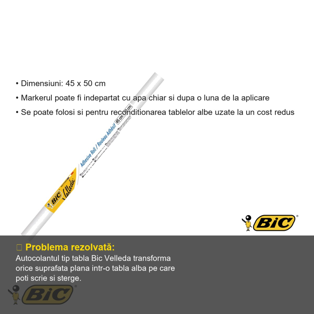 Autocolant tip tabla alba Bic Velleda, 45 x 50 cm, suprafata pentru scris si sters, pentru prezentari si creativitate [3]