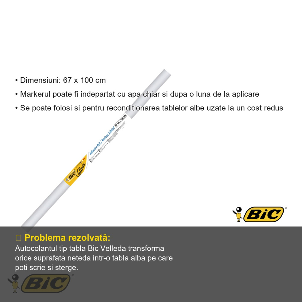 Autocolant tip tabla alba Bic Velleda, 67 x 100 cm, suprafata pentru scris si sters, pentru birou si acasa [3]