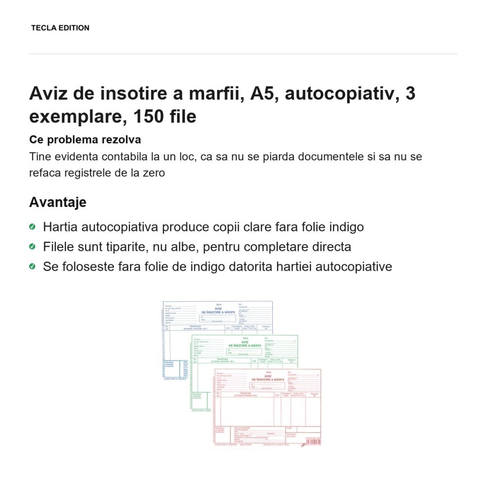 Aviz de insotire a marfii, A5, autocopiativ, 3 exemplare, 150 file [2]