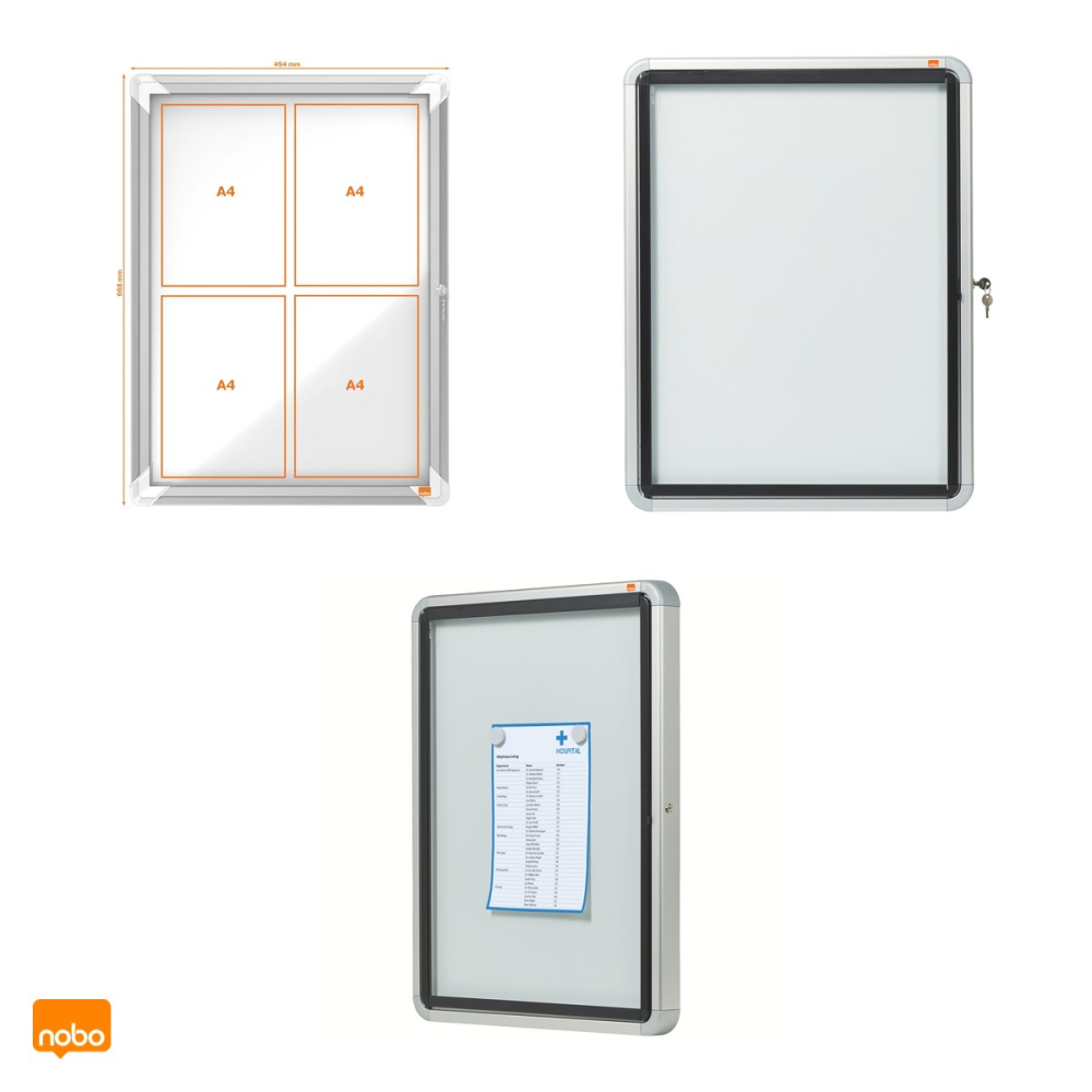 Avizier magnetic Nobo pentru exterior, pentru 4 coli A4, carcasa metalica rezistenta la apa, sticla de 4 mm, lacat cu cheie, 494x667x45 mm [5]