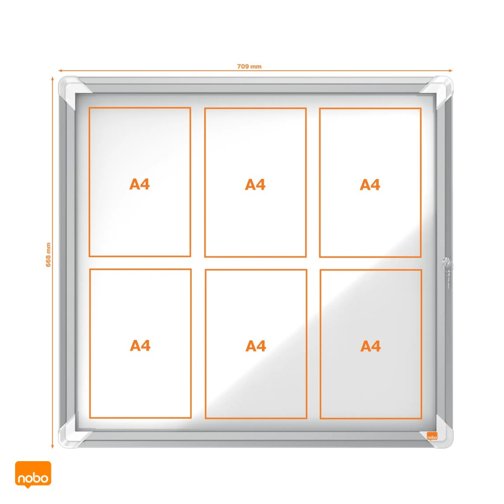 Avizier magnetic Nobo pentru exterior, pentru 6 coli A4, carcasa metalica rezistenta la apa, sticla de 4 mm, lacat cu 2 chei, 752x692x45 mm, alb [5]