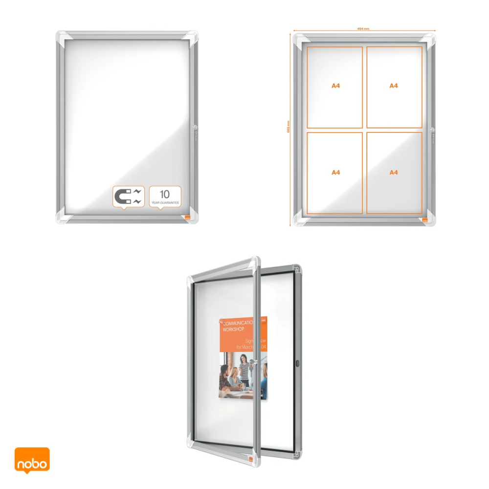 Avizier magnetic Nobo pentru interior, pentru 4 coli A4, carcasa metalica, sticla frontala de 4 mm, lacat cu cheie, 493x667x43 mm [5]