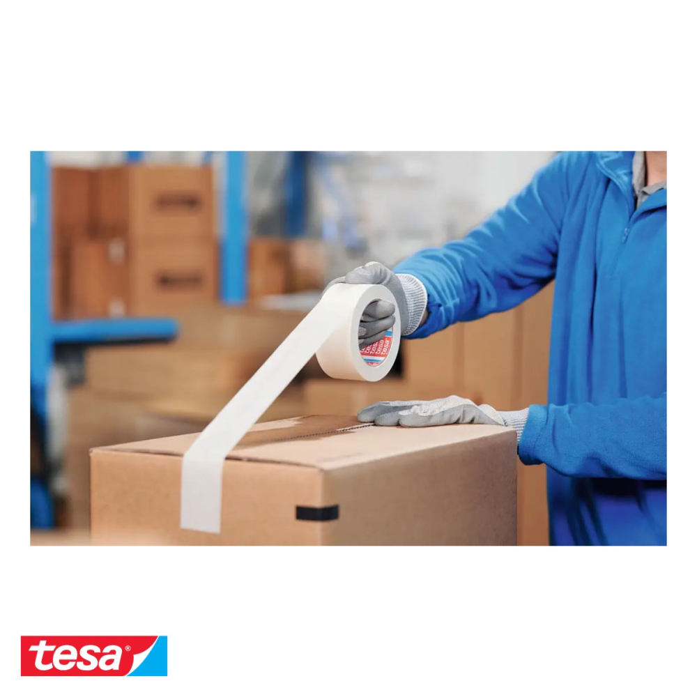 Banda adeziva de ambalare Tesa 4713, hartie creponata alba, rola 50m x 50mm, compatibila reciclare [4]