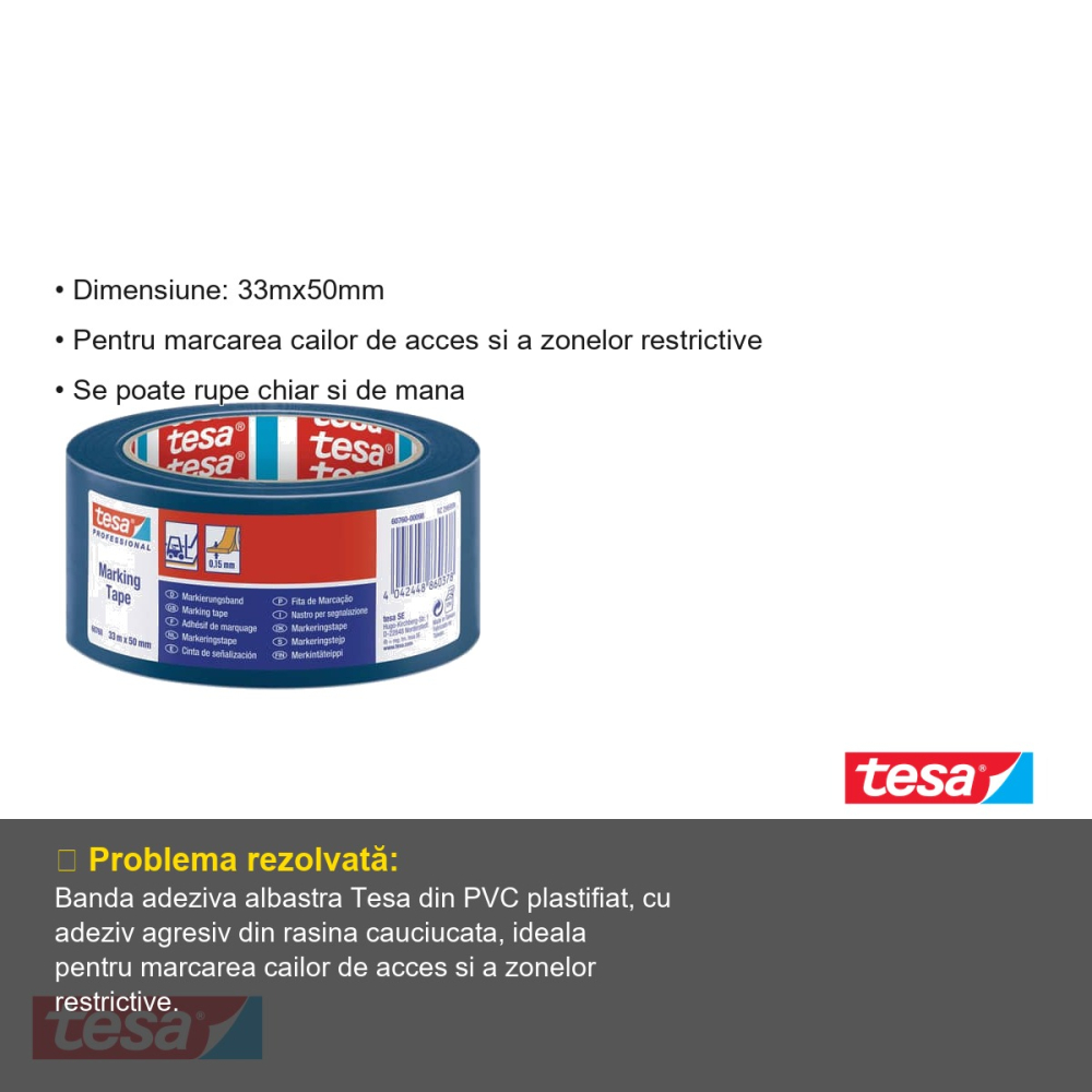 BANDA ADEZIVA MARCARE ALBASTRA 33M 50MM TESA [3]