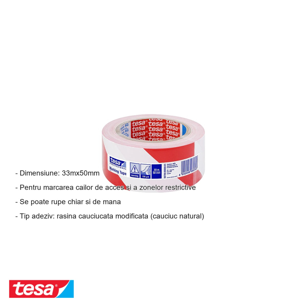 BANDA ADEZIVA MARCARE ROSU/ALB 33M 50MM TESA [2]