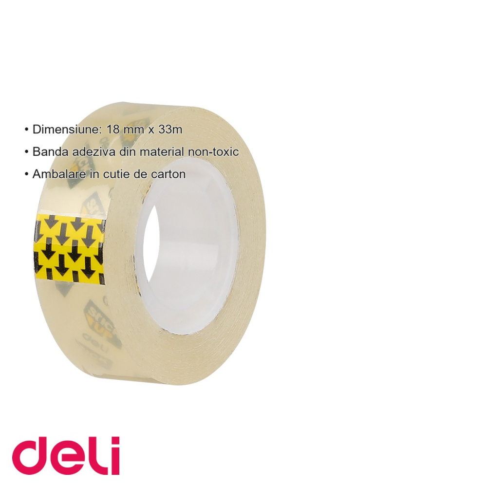 Banda adeziva Deli 18mm x 33m, non-toxica, ambalata in cutie de carton, pentru birou si uz general [3]