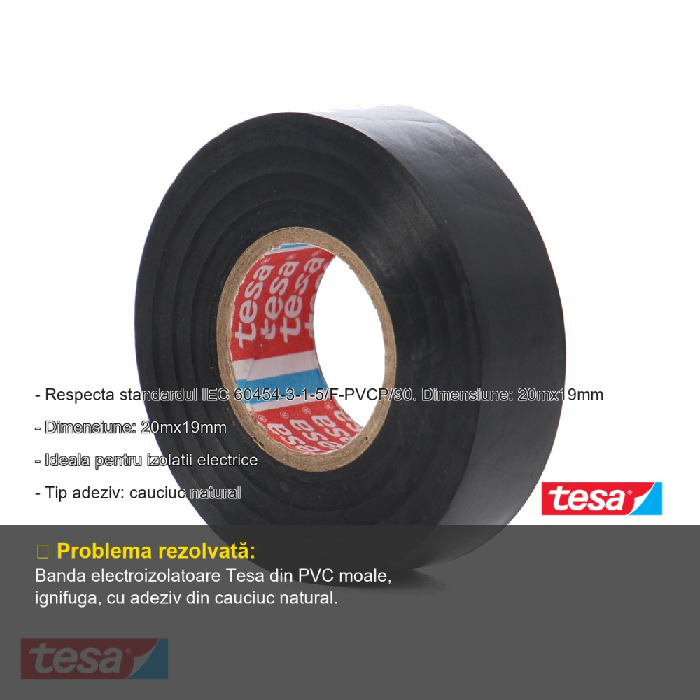 BANDA ADEZIVA ELECTROIZOLATOARE 20M*19MM NEAGRA TESA [2]