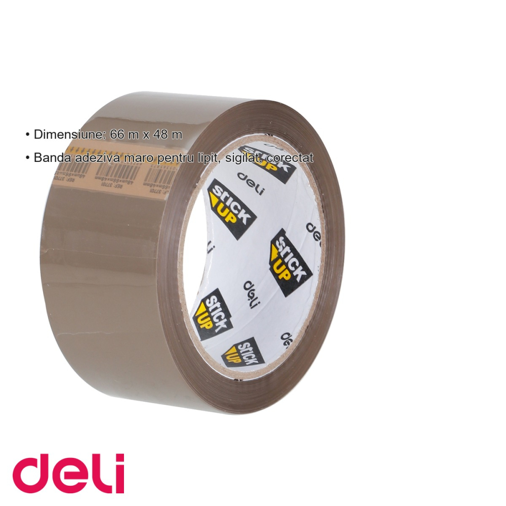 Banda adeziva maro Deli, 66 m x 48 mm, pentru ambalare, sigilare si lipire colete [3]