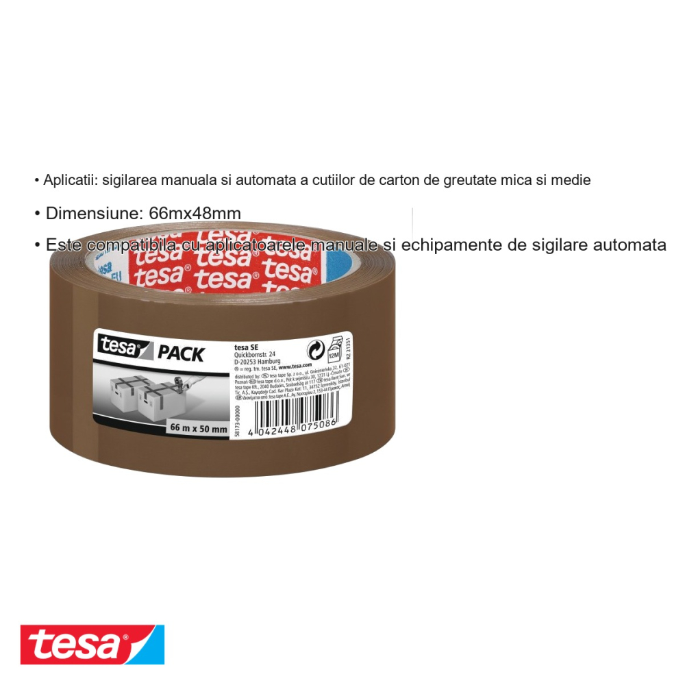 BANDA ADEZIVA MARO 66M 48MM ADEZIV CAUCIUC SINTETIC TESA [3]