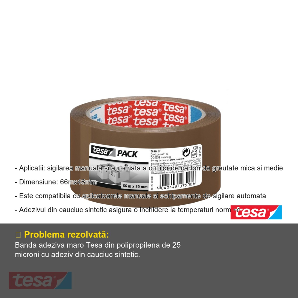 BANDA ADEZIVA MARO 66M 48MM ADEZIV CAUCIUC SINTETIC TESA [2]