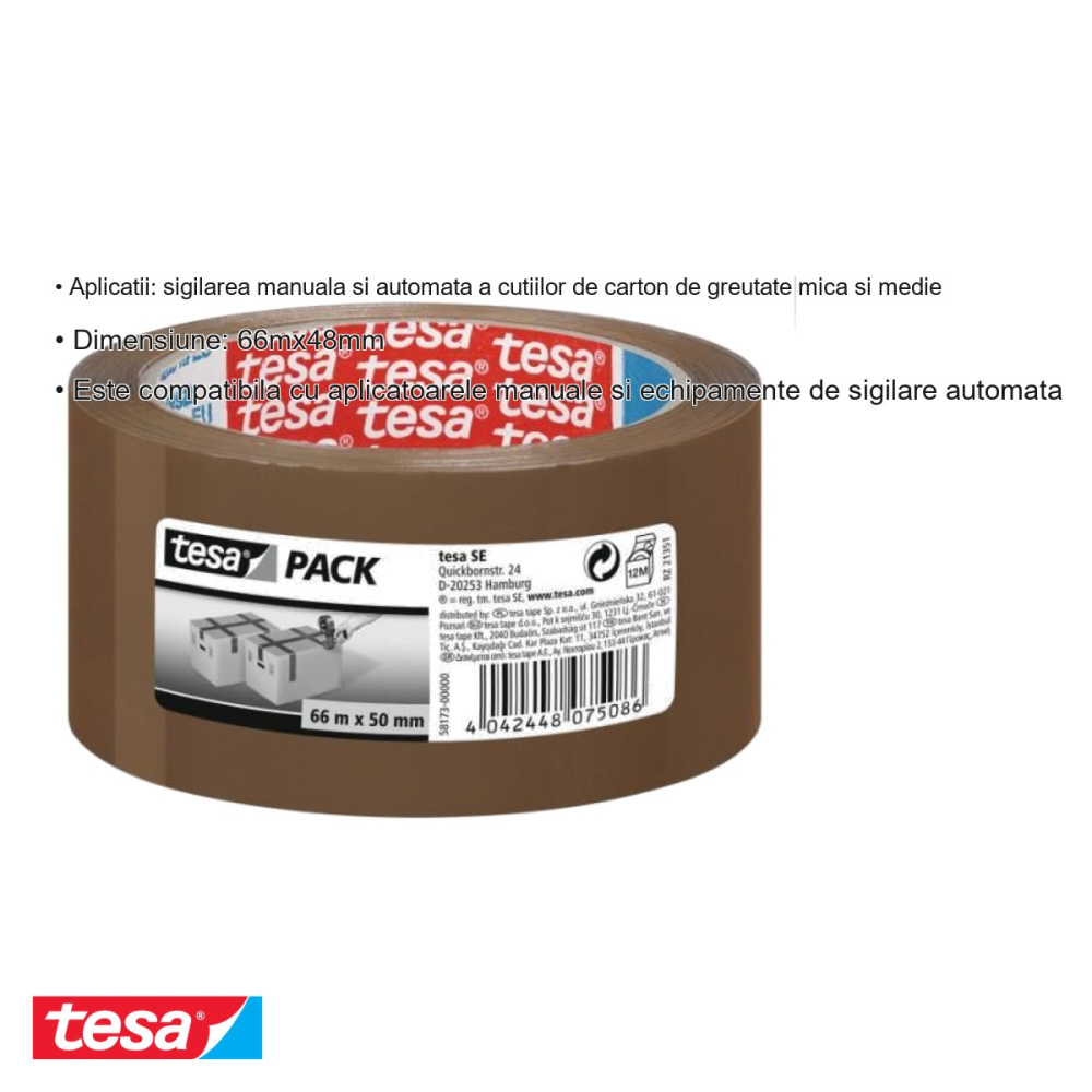 BANDA ADEZIVA MARO 66M 48MM ADEZIV CAUCIUC NATURAL TESA [3]