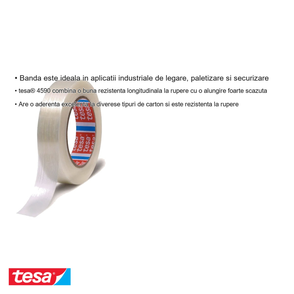 Banda adeziva monofilament Tesa 4590, rezistenta la rupere, pentru legare si paletizare industriala, 50m x 25mm [3]