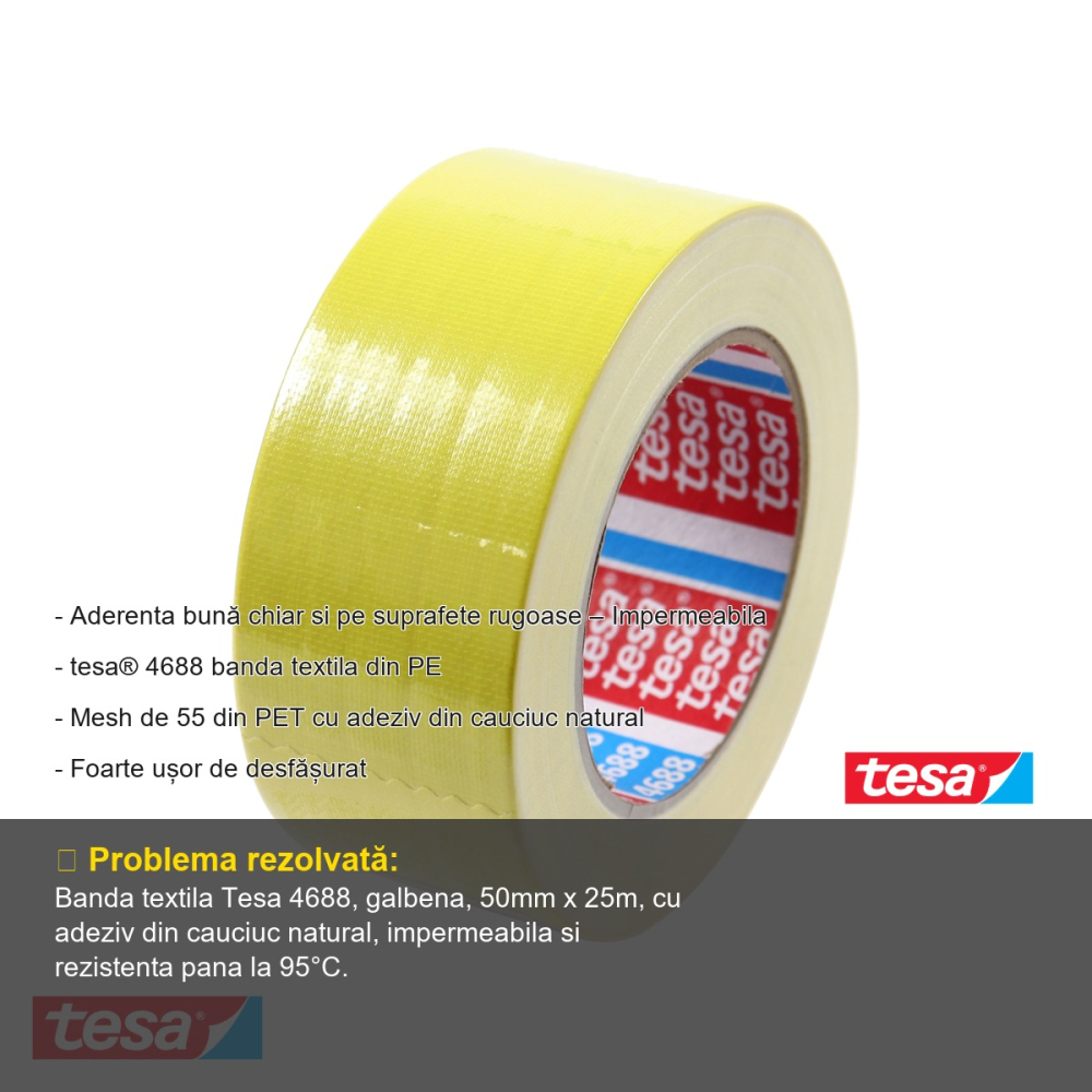 BANDA ADEZIVA TEXTILA GALBENA 25M*50MM TESA [2]