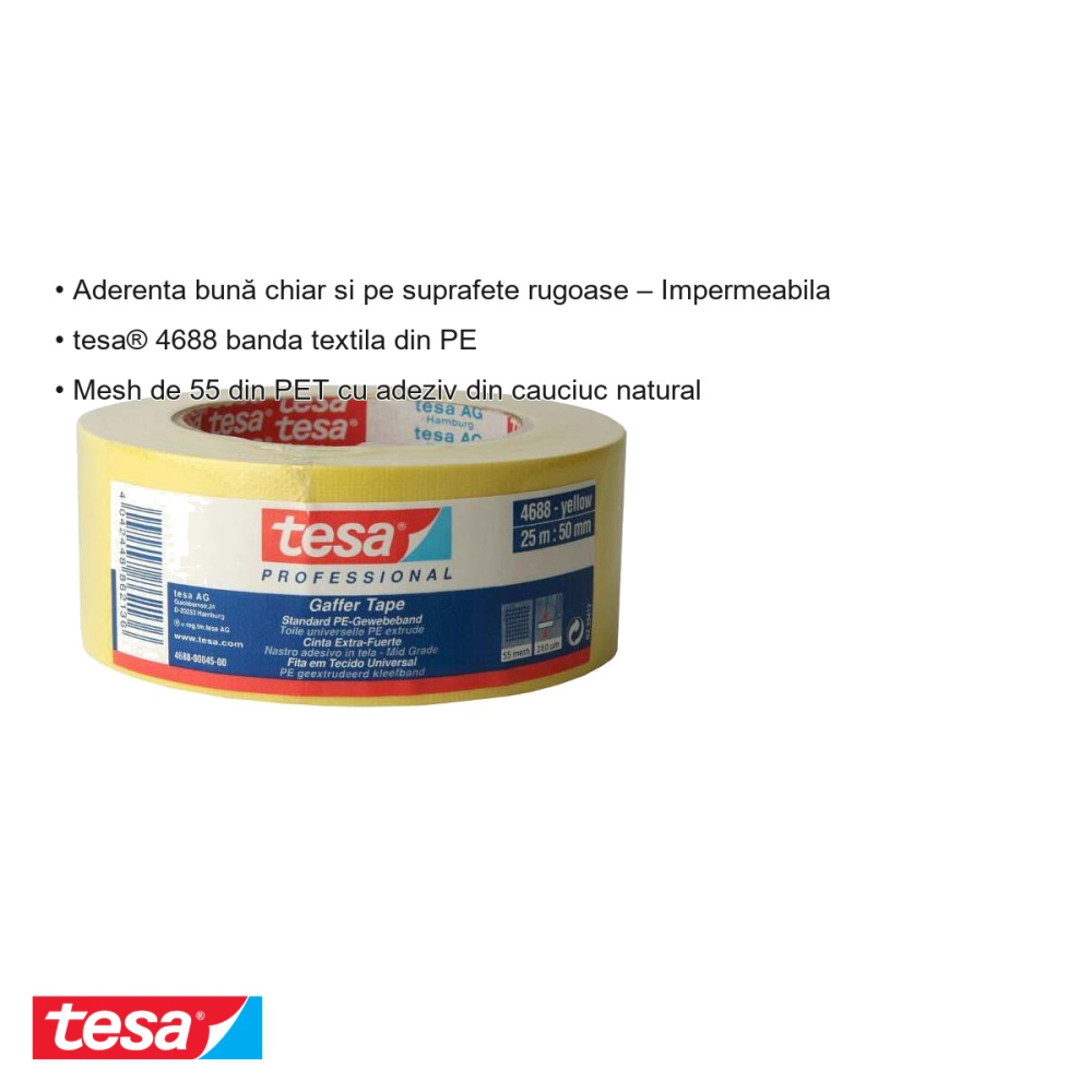 BANDA ADEZIVA TEXTILA GALBENA 25M*50MM TESA [3]
