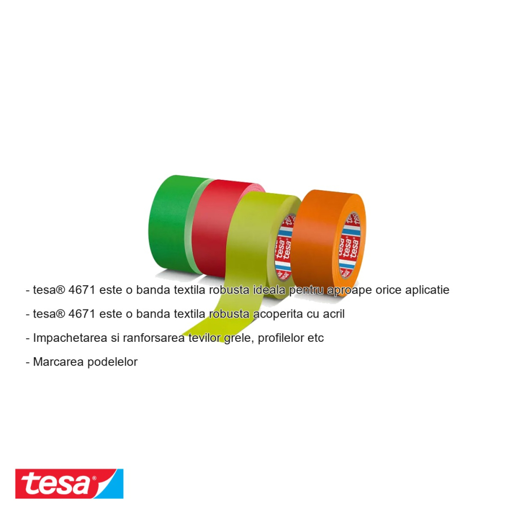 Banda adeziva textila roz neon Tesa 4671, rezistenta si maleabila, pentru marcare si ambalare, 25m x 25mm [2]