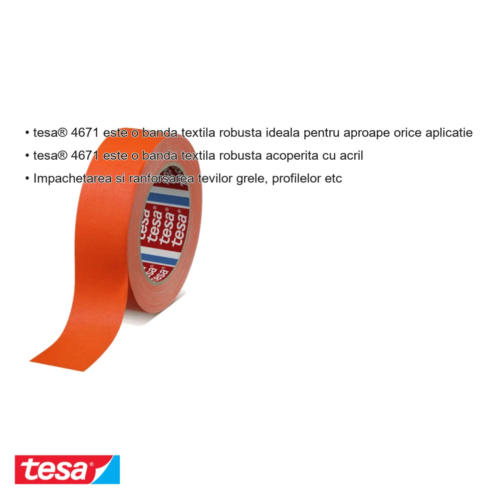 Banda adeziva textila Tesa 4671, portocaliu neon, rezistenta, pentru marcare si ambalare, 25m x 25mm [3]