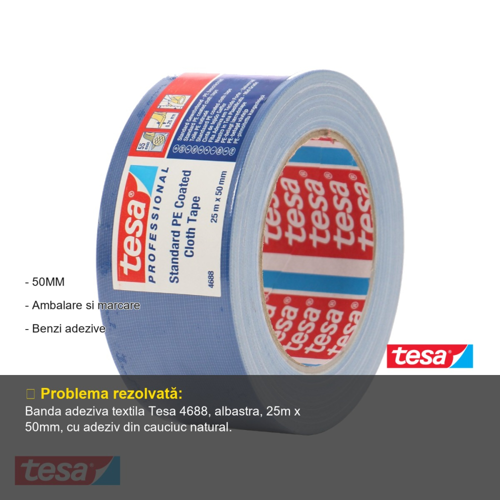BANDA ADEZIVA TEXTILA ALBASTRA 25M*50MM TESA [2]