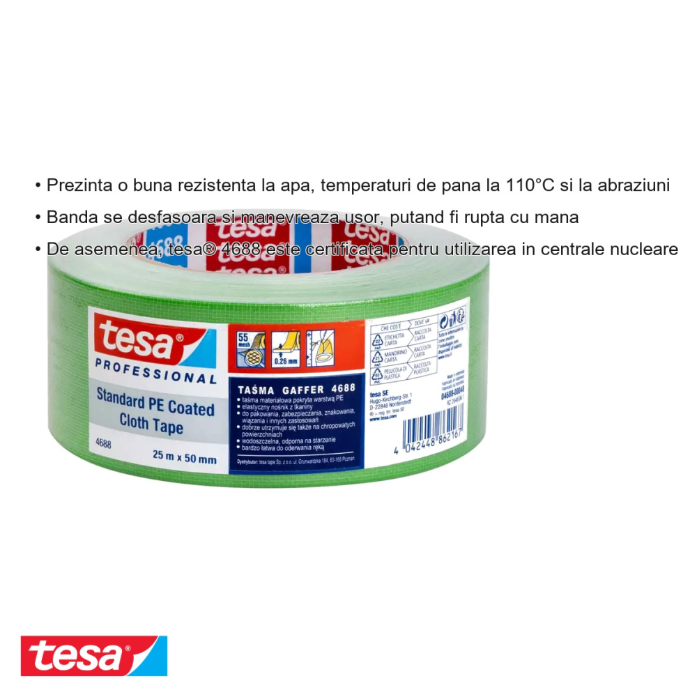 BANDA ADEZIVA TEXTILA VERDE 25M*50MM TESA [3]