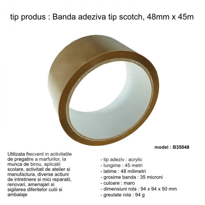 Banda adeziva tip scotch, 48 mm x 45 m, Nova Roll Acril B35048, maro [6]