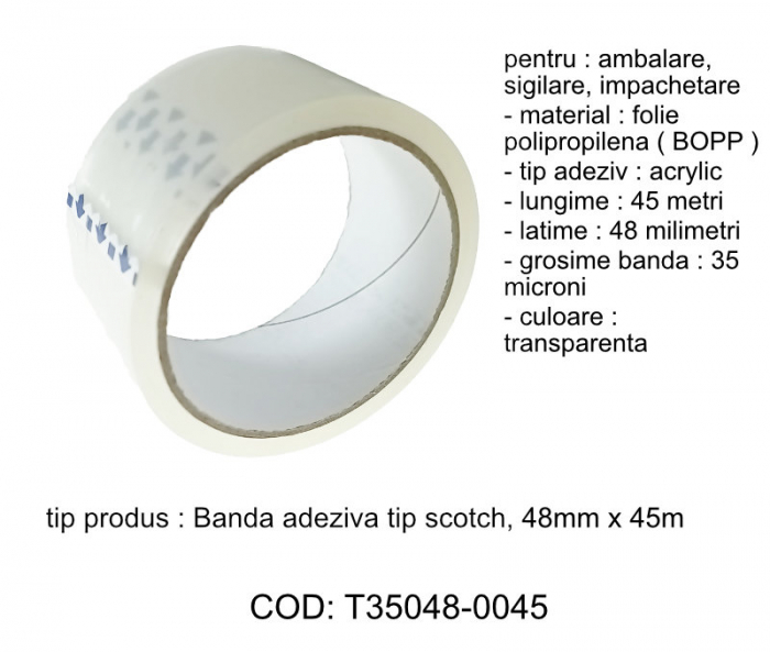Banda adeziva tip scotch, 48 mm x 45 m, Nova Roll Acril T35048, transparenta [6]