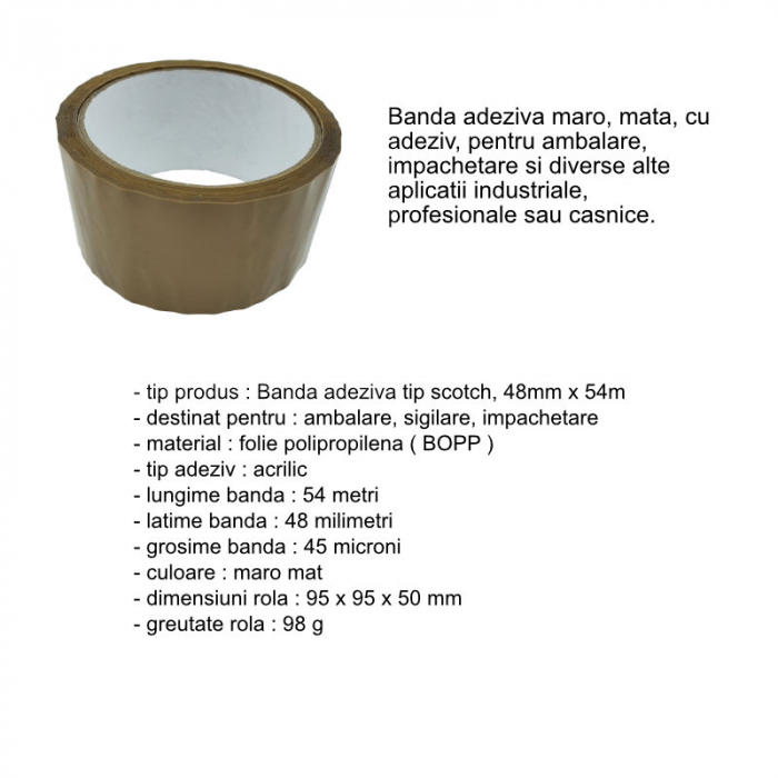 Banda adeziva tip scotch, 48 mm x 54 m, uz universal, maro mat [6]