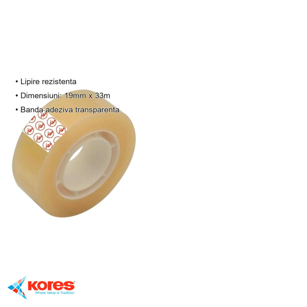Banda adeziva transparenta Kores, 19mm x 33m, lipire rezistenta pentru birou si uz general [3]