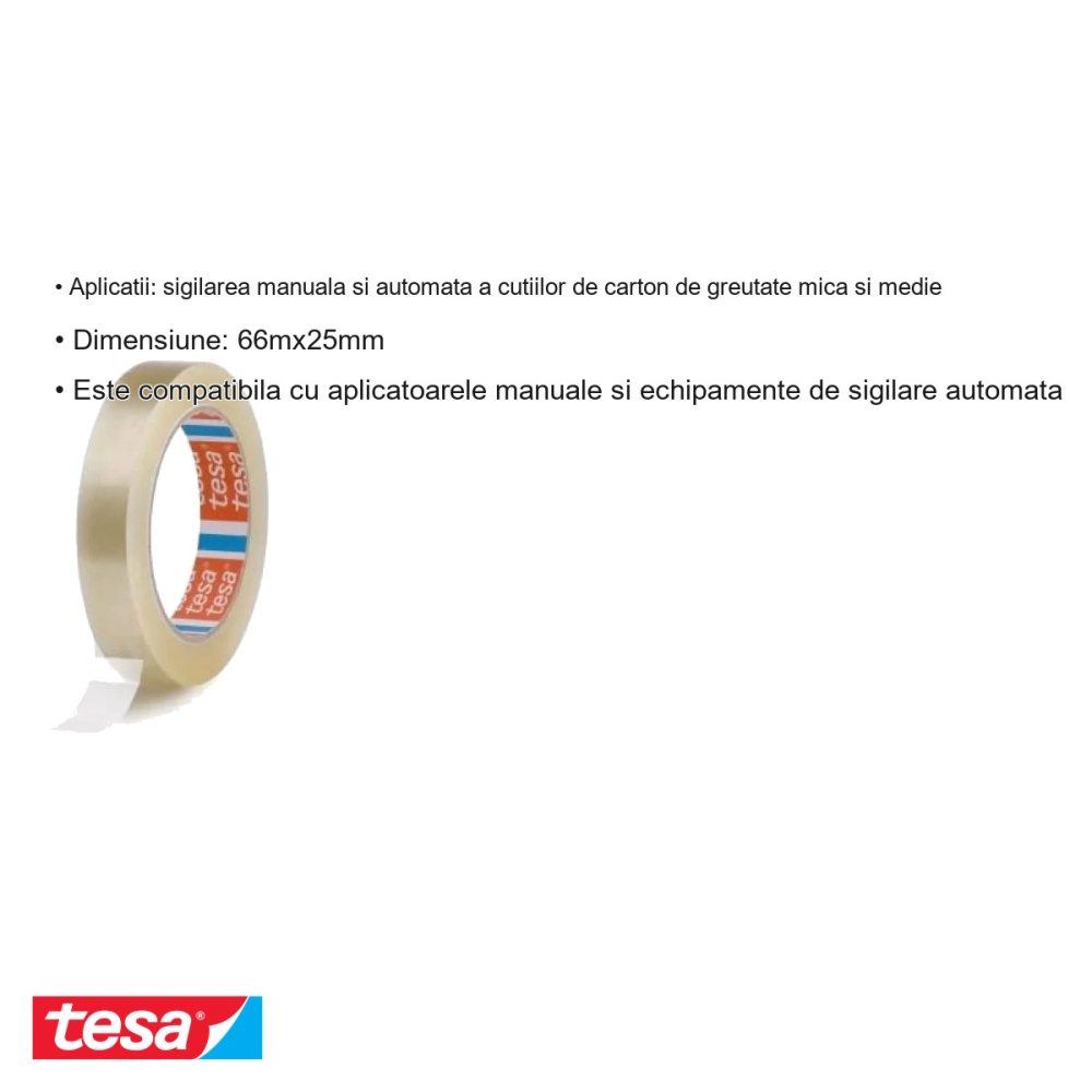 BANDA ADEZIVA TRANSPARENTA 66M 25MM ADEZIV CAUCIUC SINTETIC TESA [3]