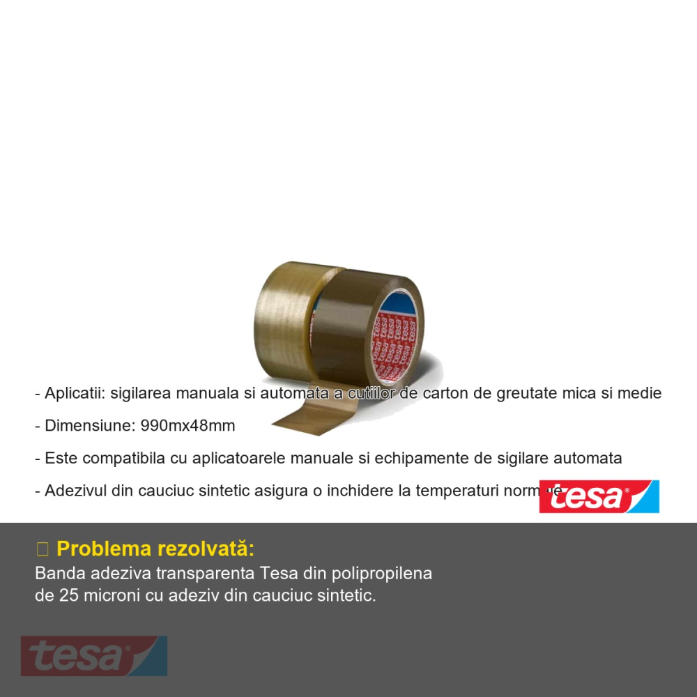 BANDA ADEZIVA TRANSP 990M 48MM ADEZIV CAUCIUC SINTETIC TESA [2]