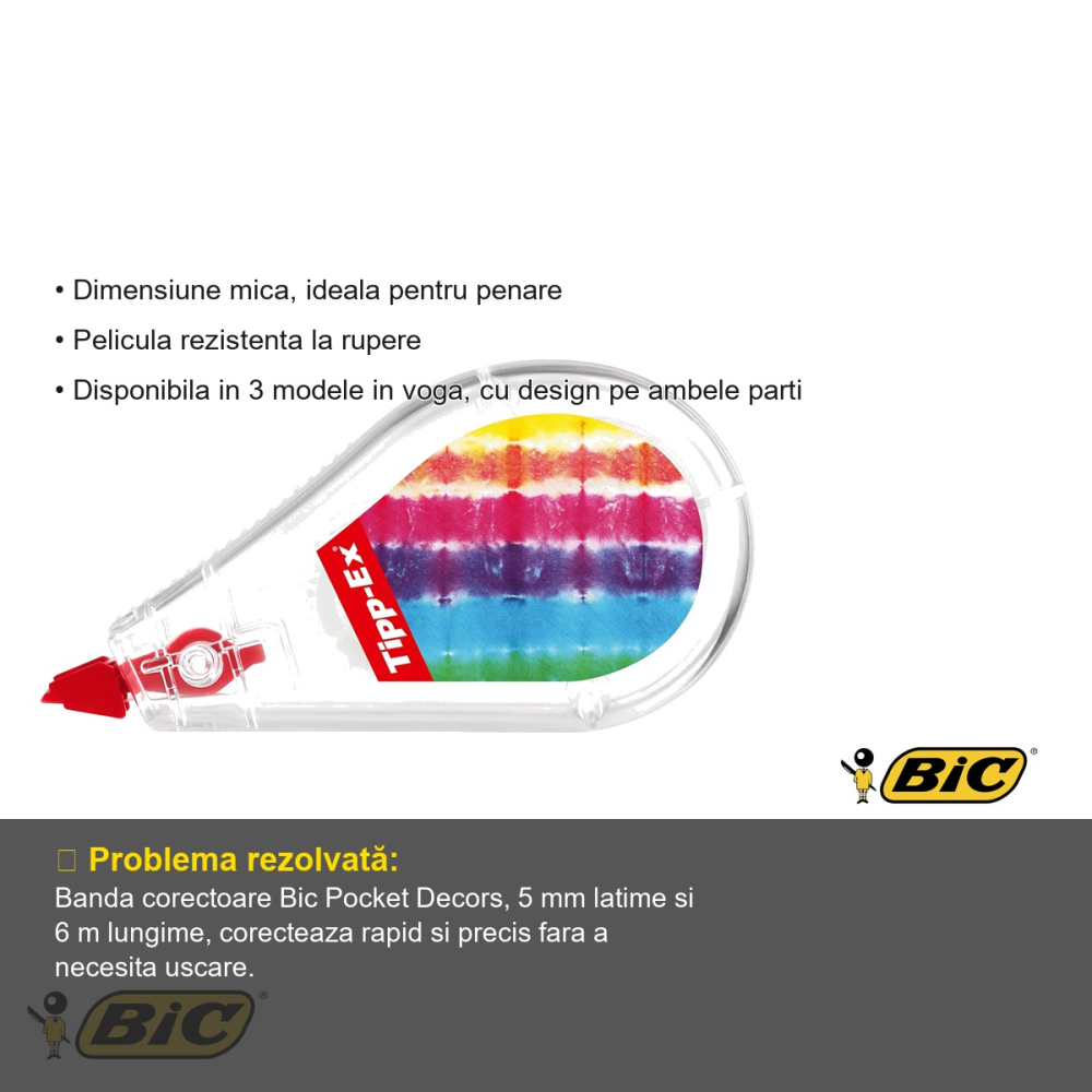 Banda corectoare Bic Pocket Decors, 5 mm x 6 m, mini, design decorativ, pentru uz scolar si birou [3]