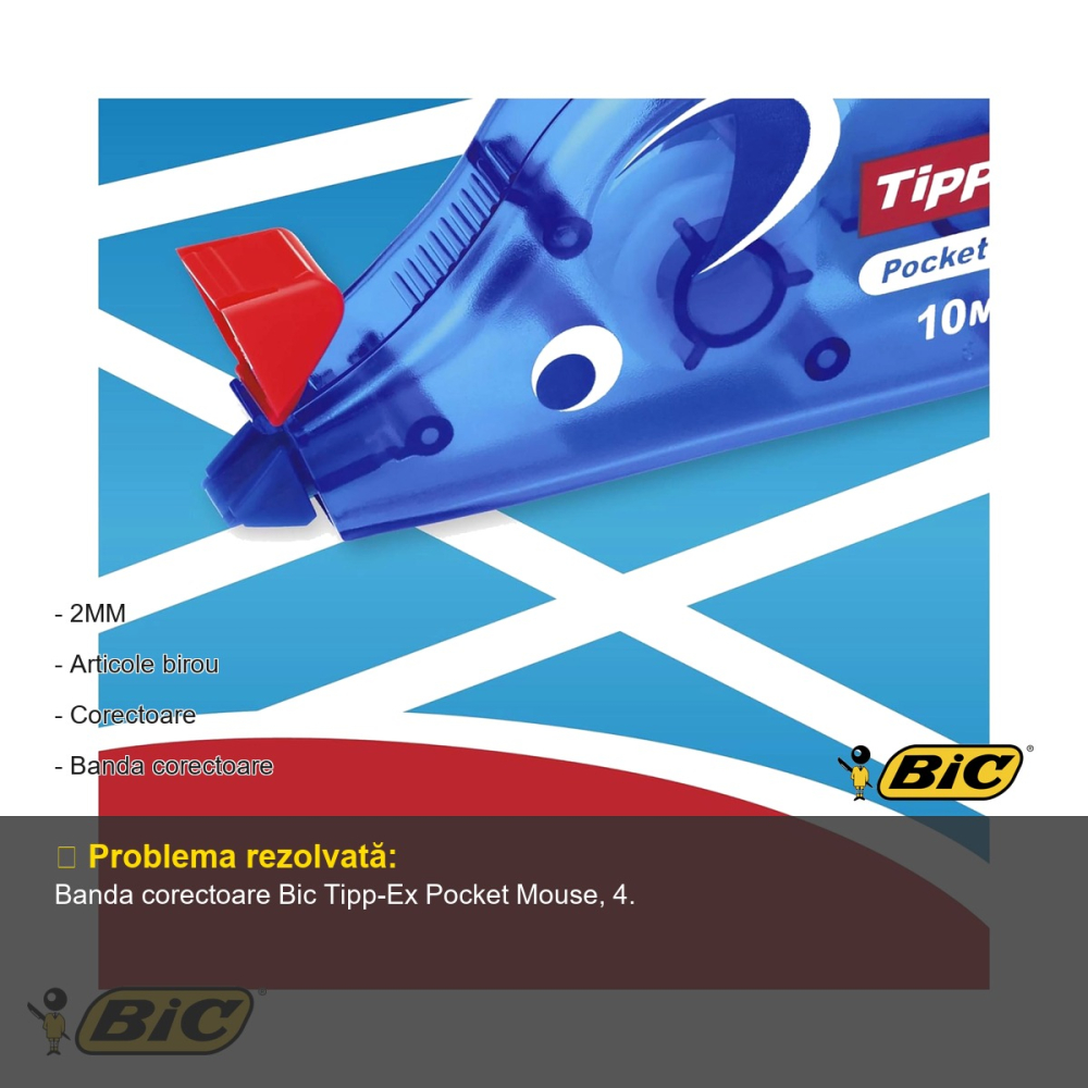 Banda corectoare Bic Tipp-Ex Pocket Mouse, 4.2 mm x 10 m, corectie instantanee, design ergonomic compact [2]