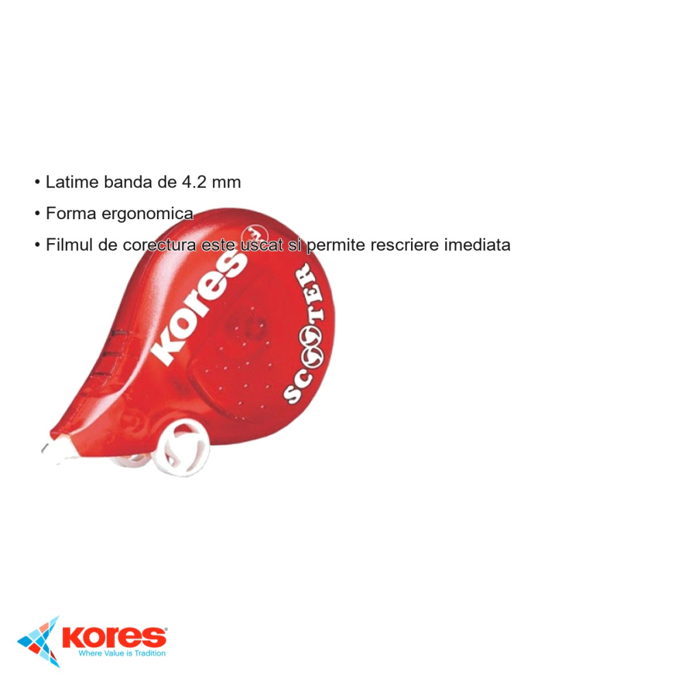 Banda corectoare Kores Scooter, 4.2mm x 8m, aplicare precisa cu rotite, pentru birou si scoala [3]