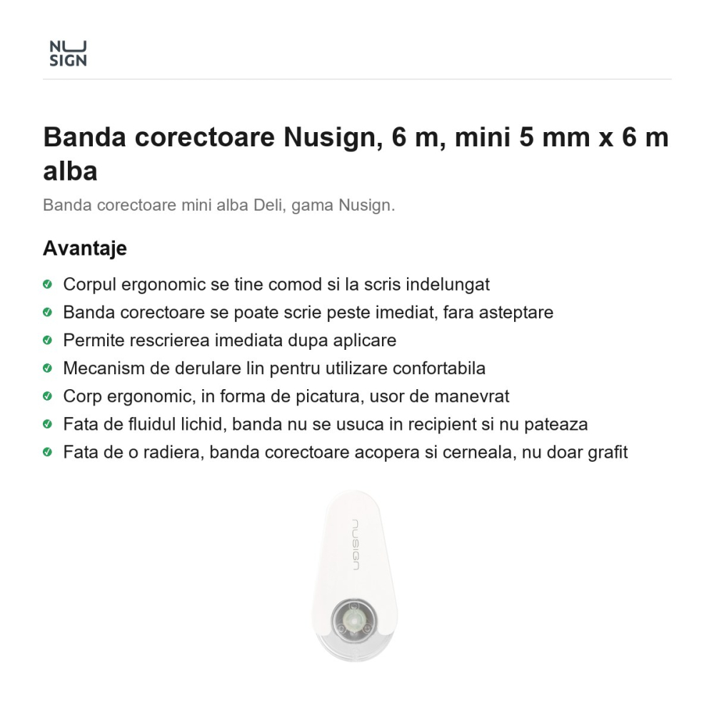 Banda corectoare Nusign, 6 m, mini 5 mm x 6 m alba [2]