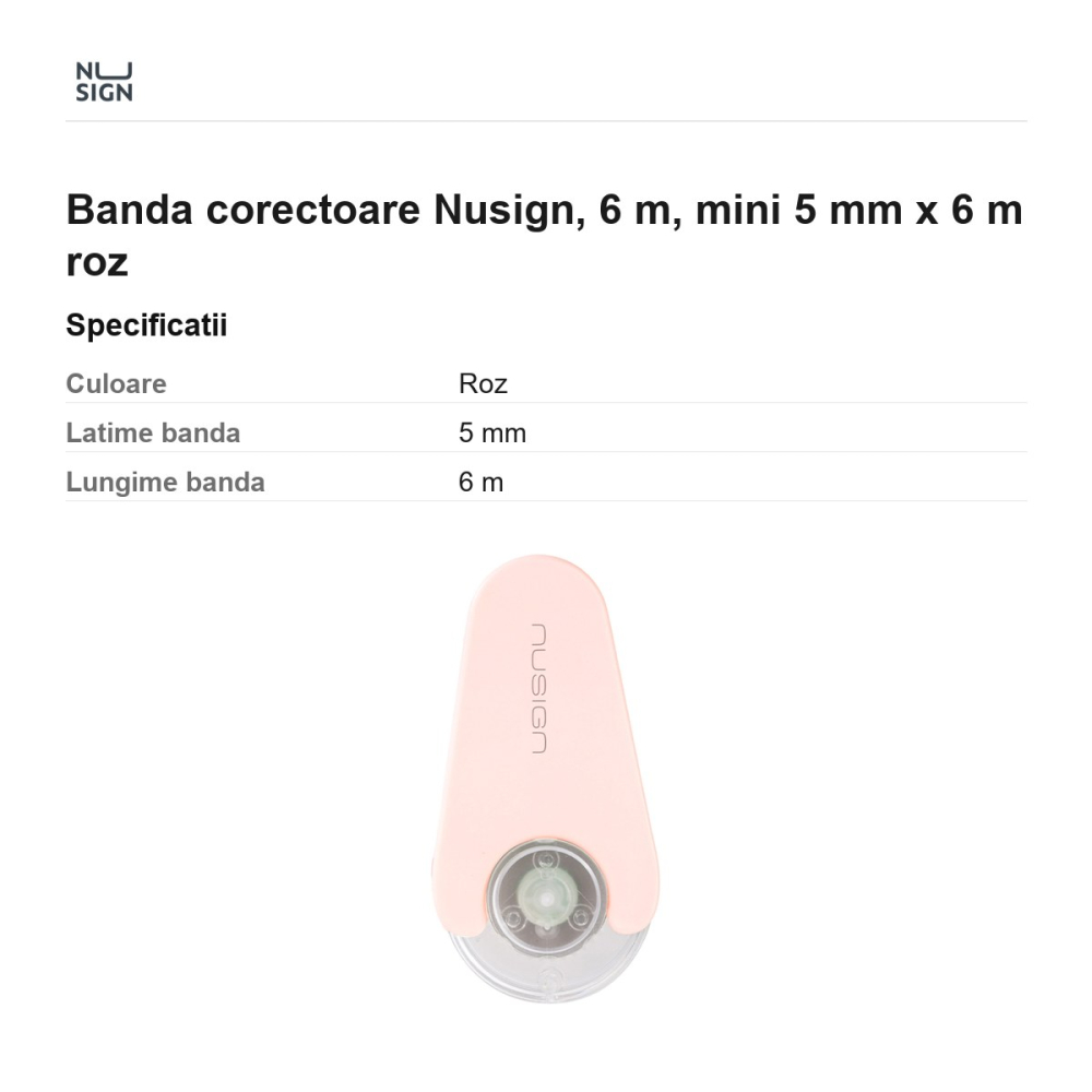 Banda corectoare Nusign, 6 m, mini 5 mm x 6 m roz [3]