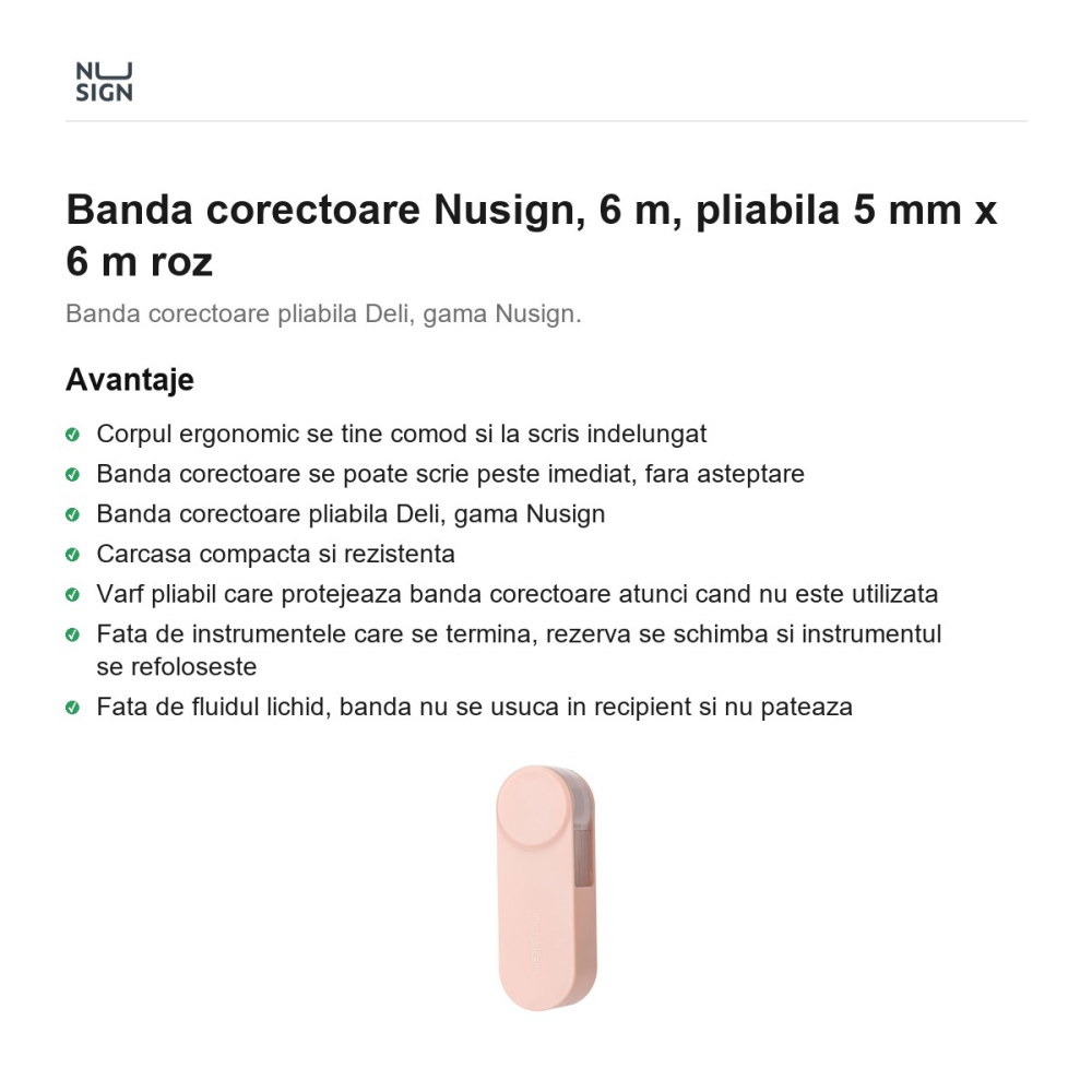 Banda corectoare Nusign, 6 m, pliabila 5 mm x 6 m, roz [2]