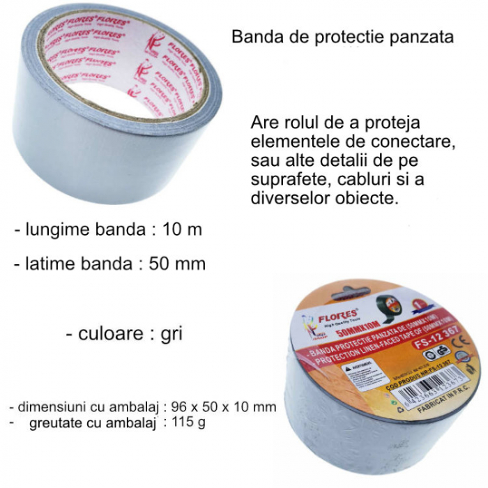 Banda de protectie panzata, Flores, dimensiuni 50 x 10 mm, pentru uz general, gri [6]