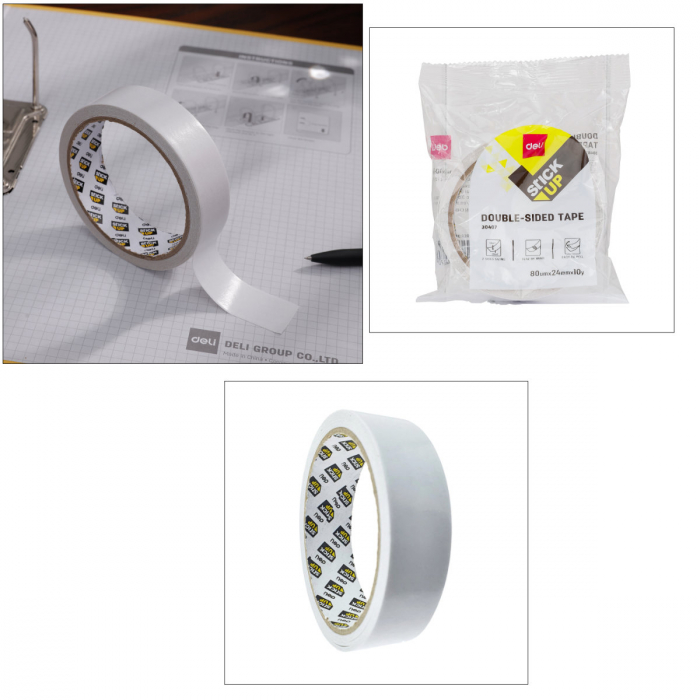 Banda dublu adeziva alba, 24mm x 9.14m (10Y), 80 microni, Deli 30407, lipire suprafete diverse [4]