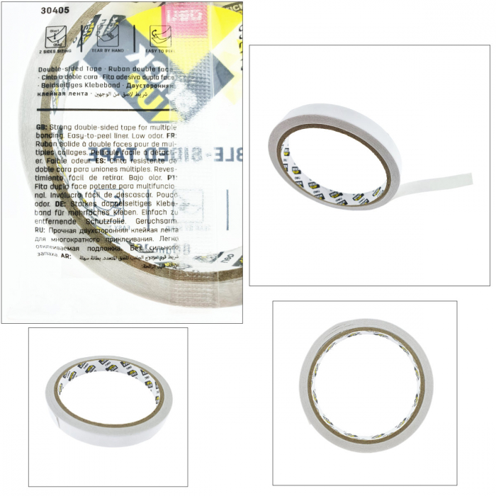 Banda dublu adeziva alba, lungime 9.14m, latime 12mm, grosime 80 microni, Deli 30405, lipire suprafete diverse [4]