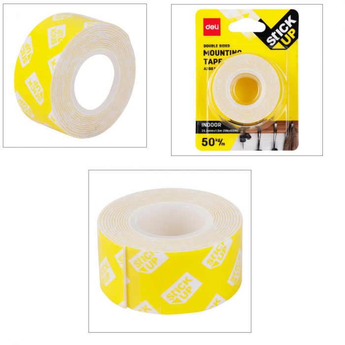 Banda dublu adeziva buretata alba, 25.4mm x 1.5m, DELI A350 11, rezistenta pana la 50kg/m, lipire suprafete multiple [2]