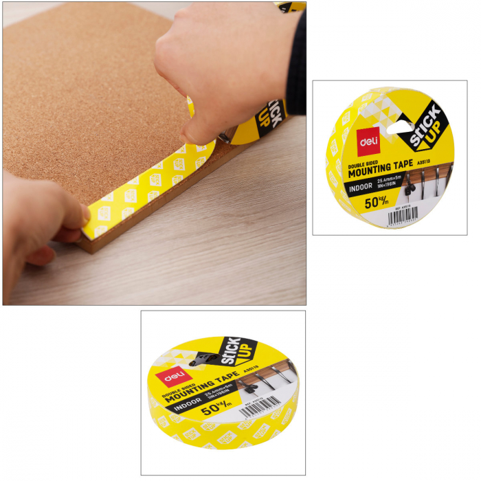 Banda dublu adeziva buretata alba, 25.4mm x 5m, DELI A35113, rezistenta pana la 50kg/m, lipire suprafete multiple [4]