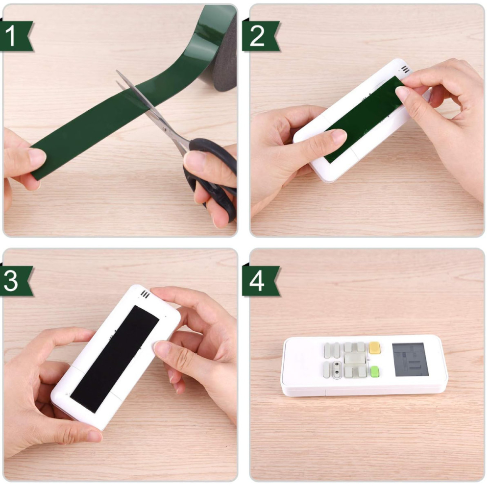 Banda dublu adeziva din spuma neagra lata, 15mm x 10m, rezistenta la apa si UV, pentru utilizari diverse si bricolaj, cu folie verde [3]