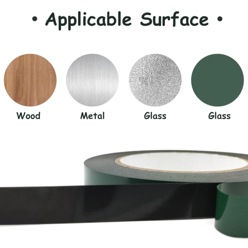 Banda dublu adeziva din spuma neagra ultra-lata, 25mm x 10m, rezistenta la apa si UV, pentru fixari profesionale si industriale, cu folie verde [2]