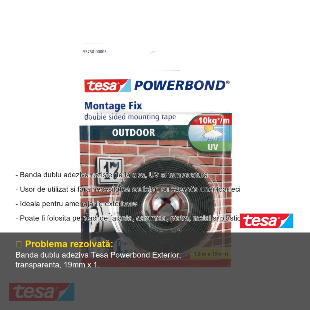 BANDA DUBLU ADEZIVA EXTERIOR TRANSPARENTA 1.5M 19MM TESA [2]