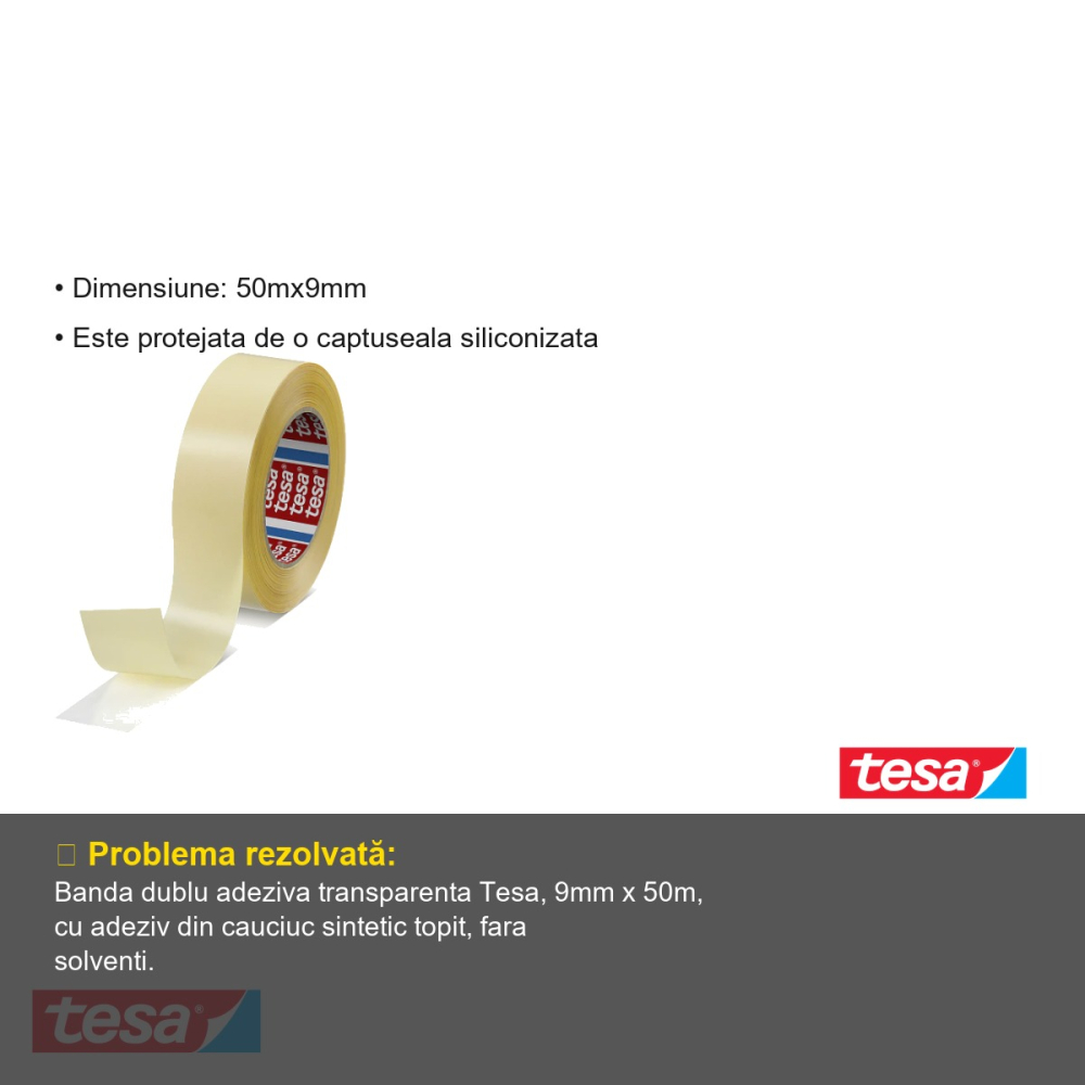 BANDA DUBLU ADEZIVA TRANSPARENTA 50M 9MM TESA [3]