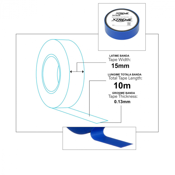 Banda izolatoare adeziva, XTREME 07053, 0.13mmx15mm, 10m lungime, PVC, albastra [2]