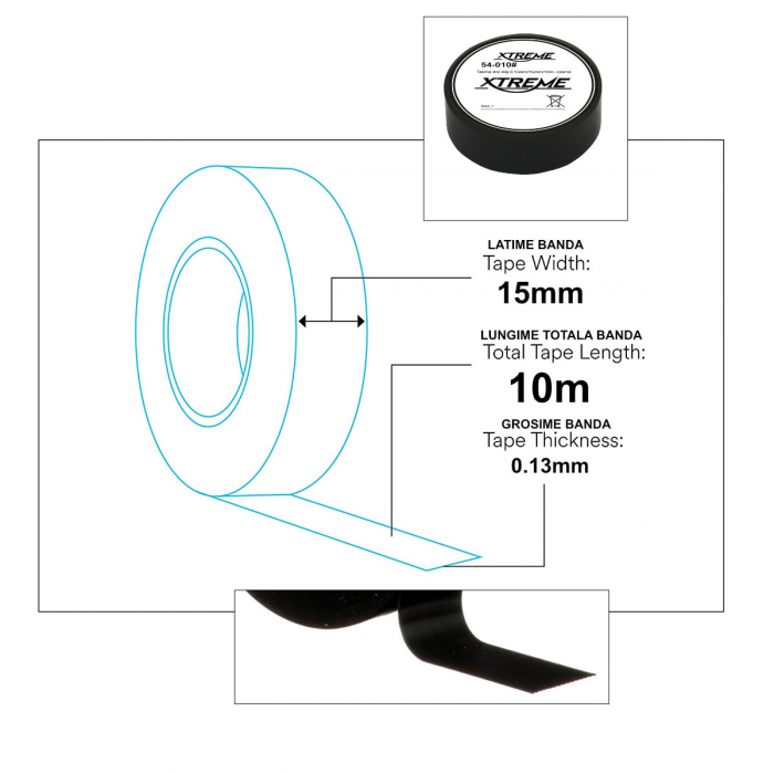 Banda izolatoare adeziva, XTREME 07065, 0.15mmx15mm, 10m lungime, PVC, neagra [2]