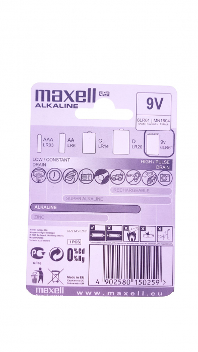 Baterie alcalina 9V blister Maxell [5]