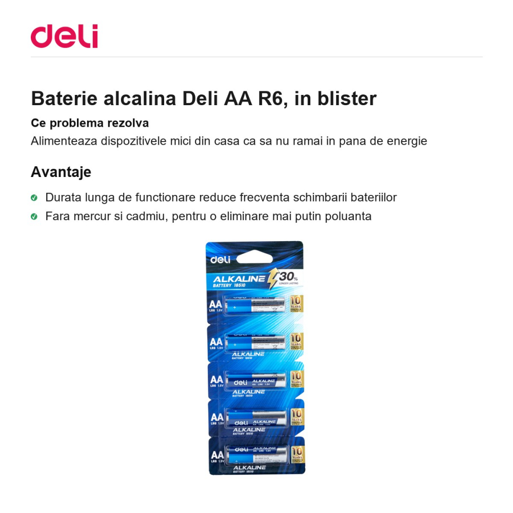Baterie alcalina Deli AA R6, in blister [2]