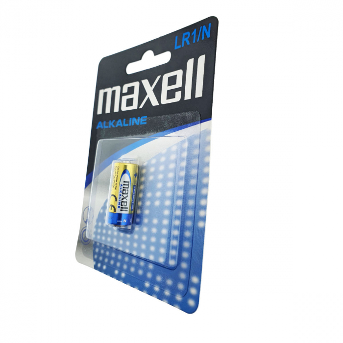 Baterie alcalina Maxell LR1 / N / AM5, 1.5V, capacitate 800-1000 mAh, 12mm diametru x 30mm inaltime, in blister [2]
