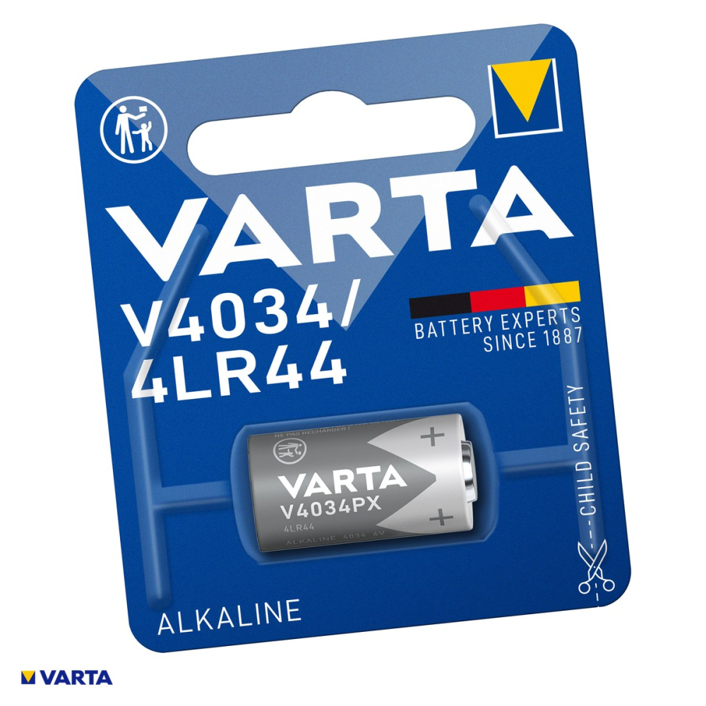 Baterie alcalina VARTA V4034PX 4LR44, 6 V, 170 mAh, echivalent 476A PX28A, 13 x 25.2 mm, in blister [1]