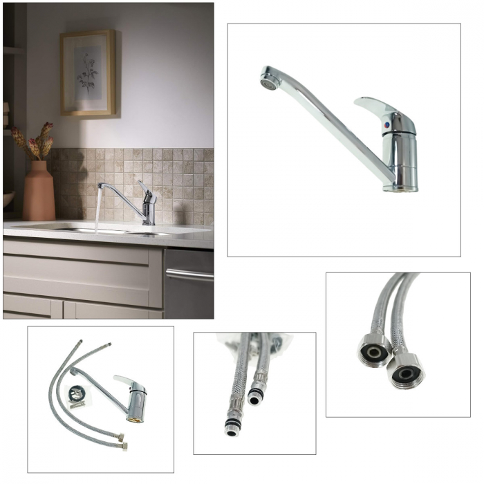 Baterie baie pentru lavoar, BBF-55008, montaj stativ, monocomanda, cartus ceramic, cu racorduri, finisaj cromat [4]